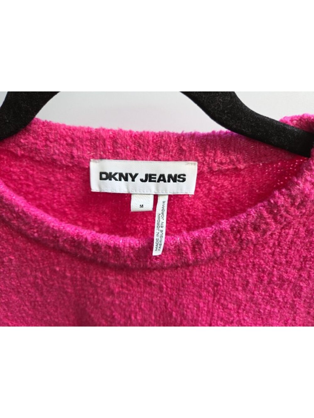 DKNY Jeans Women's Pink Bouclé Tinsel Logo Crewneck Long Sleeve Sweater Size M - Picture 3 of 6